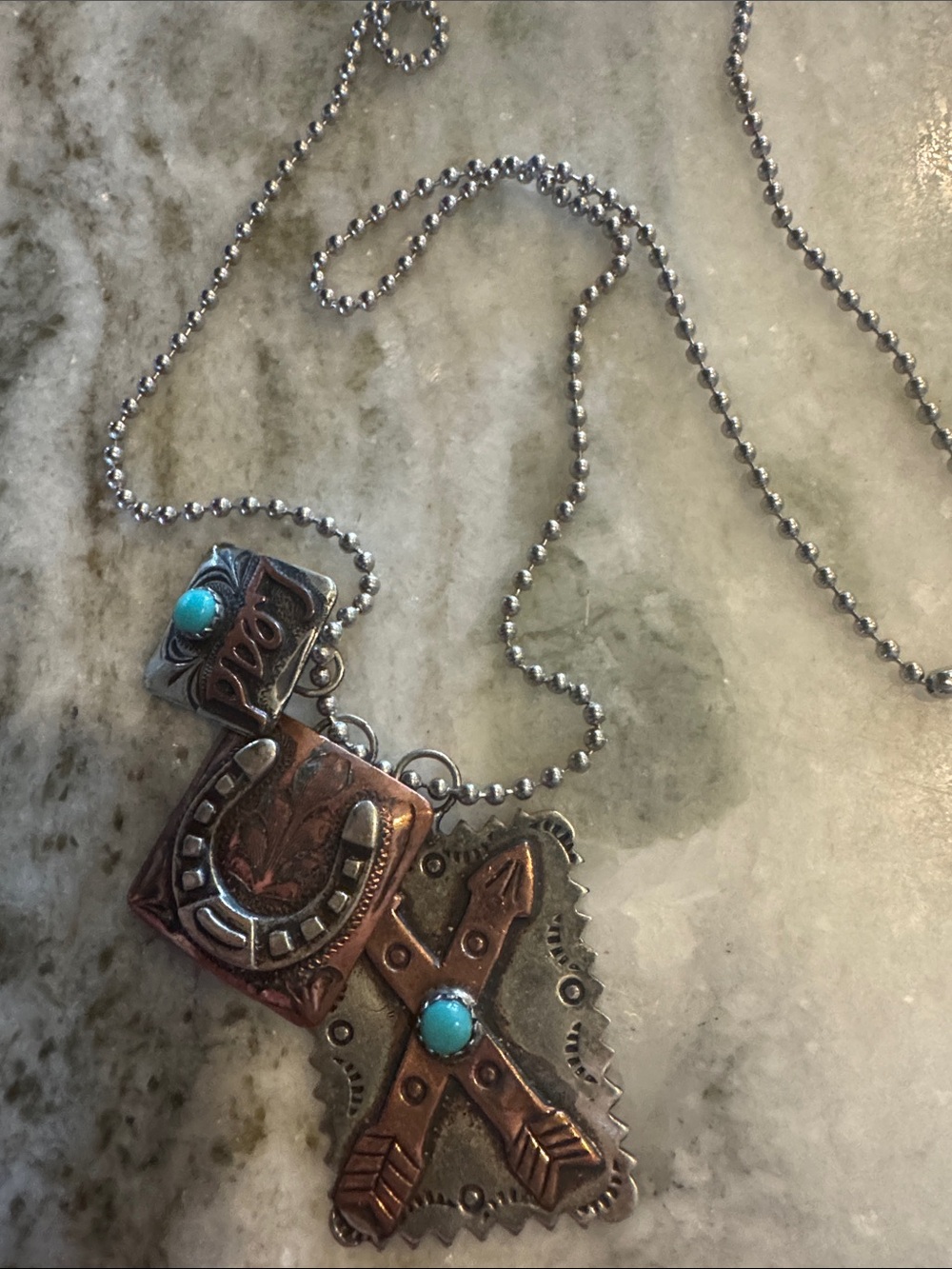 Southwestern GYpsey Soul Turquoise Cross & Horseshoe Pendant Necklace
